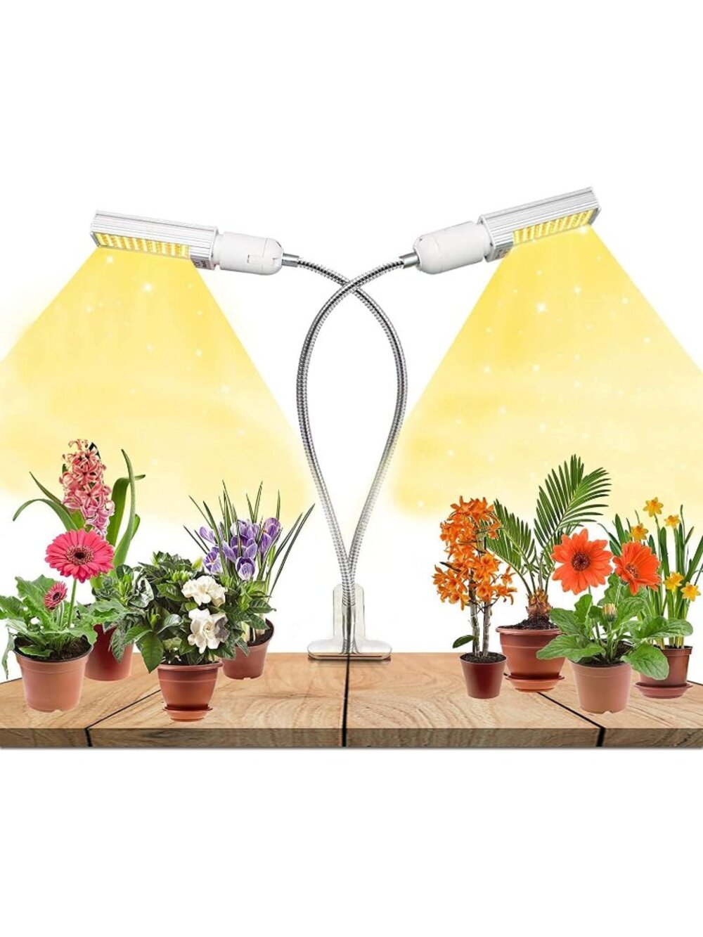 Dual-Head LED Grow Light Adjustable Gooseneck & Clip 50W Full Spectrum